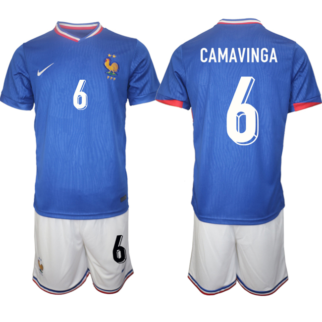 Men's France #6 Eduardo Camavinga Blue 2024-25 Home Soccer Jersey Suit